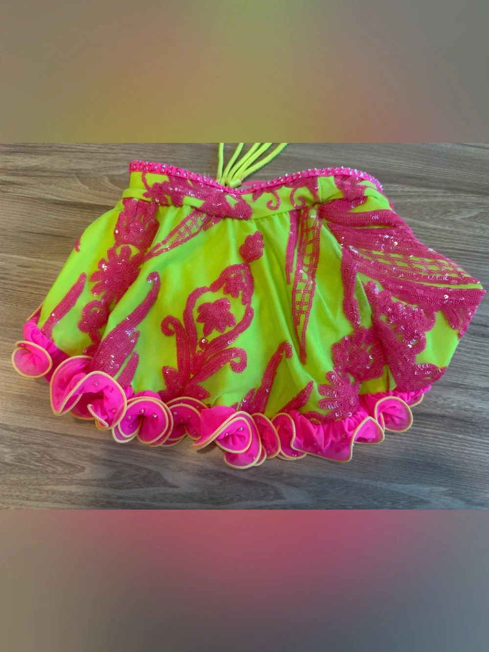 Girls Dance Costume Two-Piece Neon Pink and Lime Set - Size CM child medium
